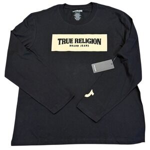 True Religion Long Sleeve T-Shirt Mens XL Black NWT Embossed Box Logo 201332